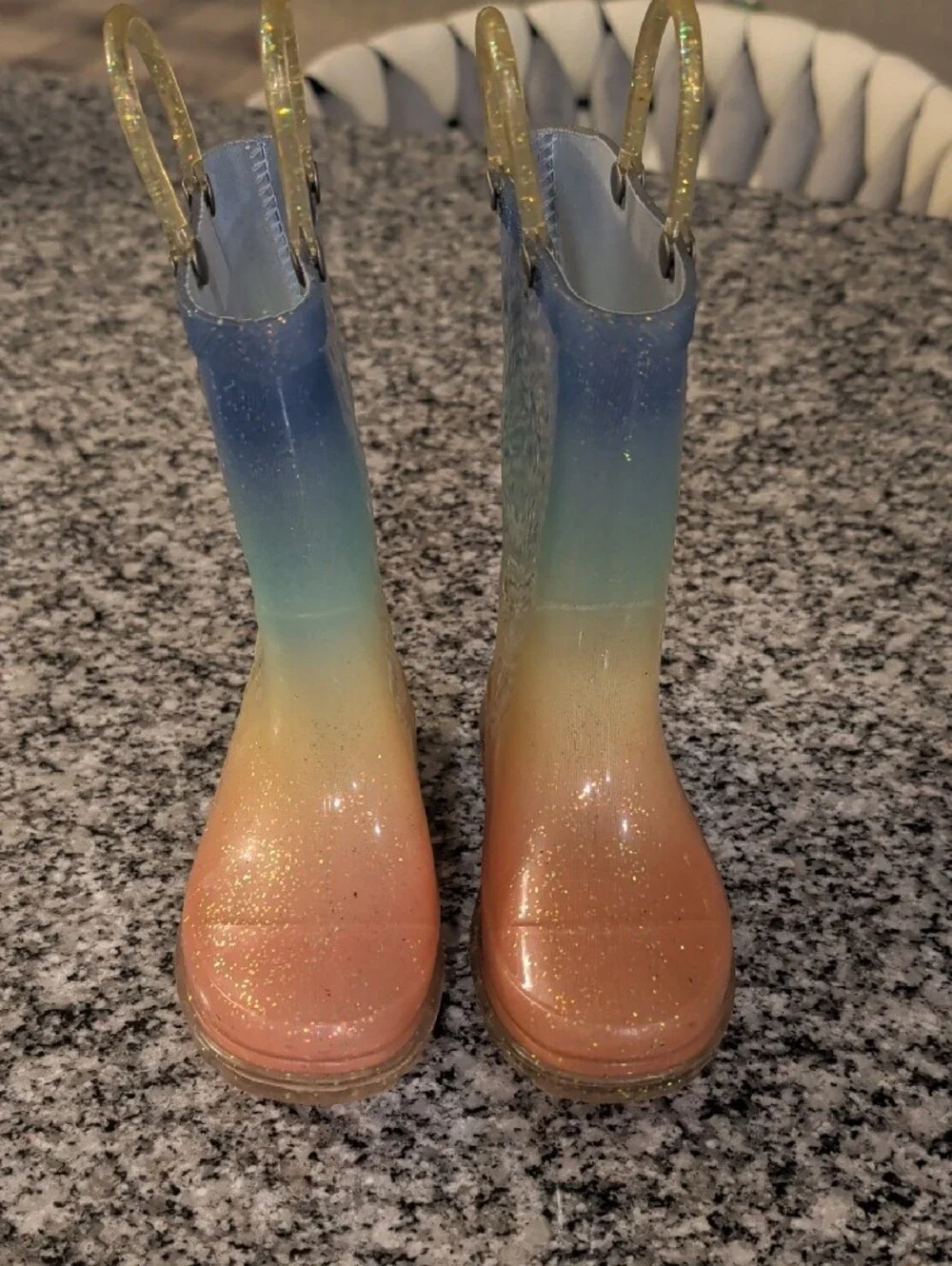 Kids Ombre Rainbow Glitter Rain Boots - Blue Green Peach